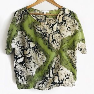 Snake print animal print lime green silk top